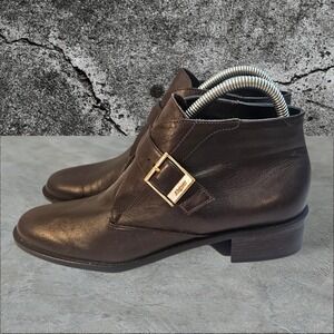 Vintage Etienne Aigner Monk Strap Ankle Boots 10M Brown Leather Gold Buckle
